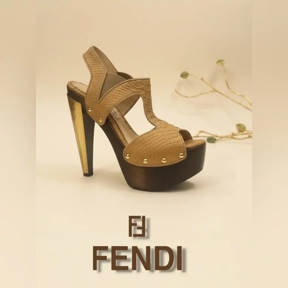 Fendi Zucca FF Logo Python Leather Platform Stilettos Size 9